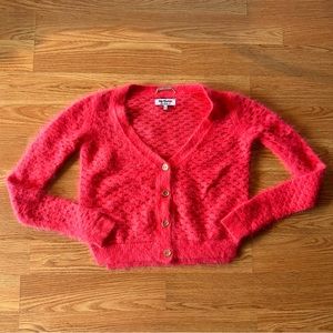 Luxurious Coral Angora Juicy Couture Cardigan with Gold Accents